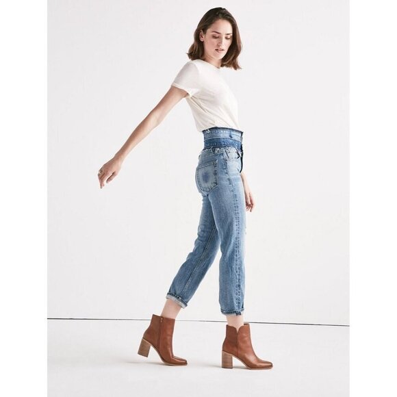 Lucky Remade Pins Stacked Waist Jeans Size 26 US 2 Blue Cropped High Rise Frayed - Picture 10 of 12